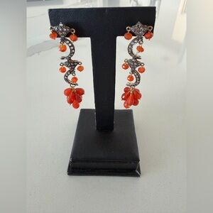 Carnelian & Diamond Drop Earrings - Elegant Women Jewelry